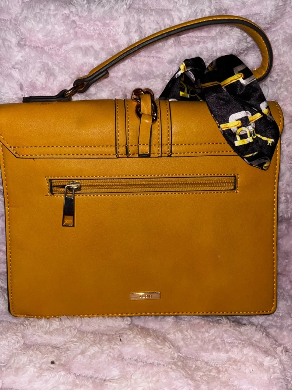 Aldo Mustard Yellow Top-Handle Women’s Bag with Chain Accent
